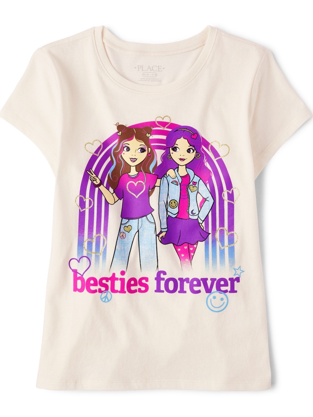NWT The Children's Place Cream Tee with Purple & Pink 'Besties Forever' Graphic